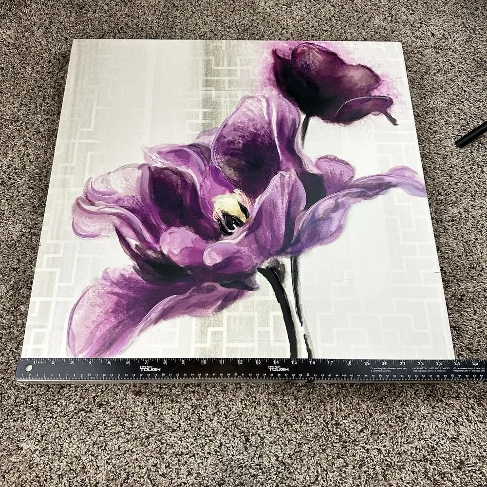 Purple Spring Tulip Flower Floral Canvas Painting Wall Art 24